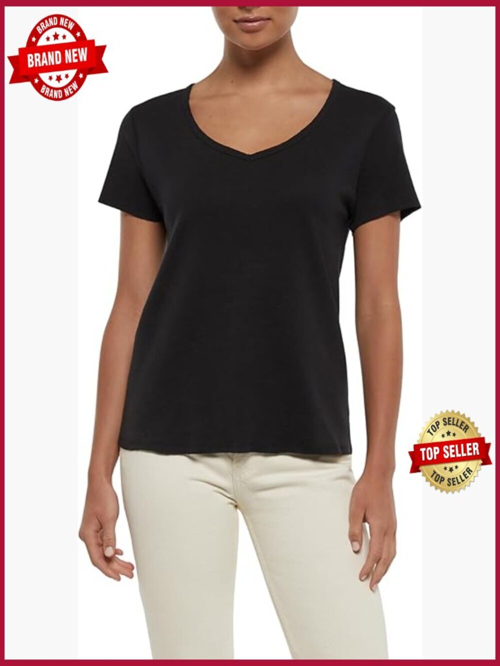 Relaxed Fit V-Neck Tee with Raw Edge Hem